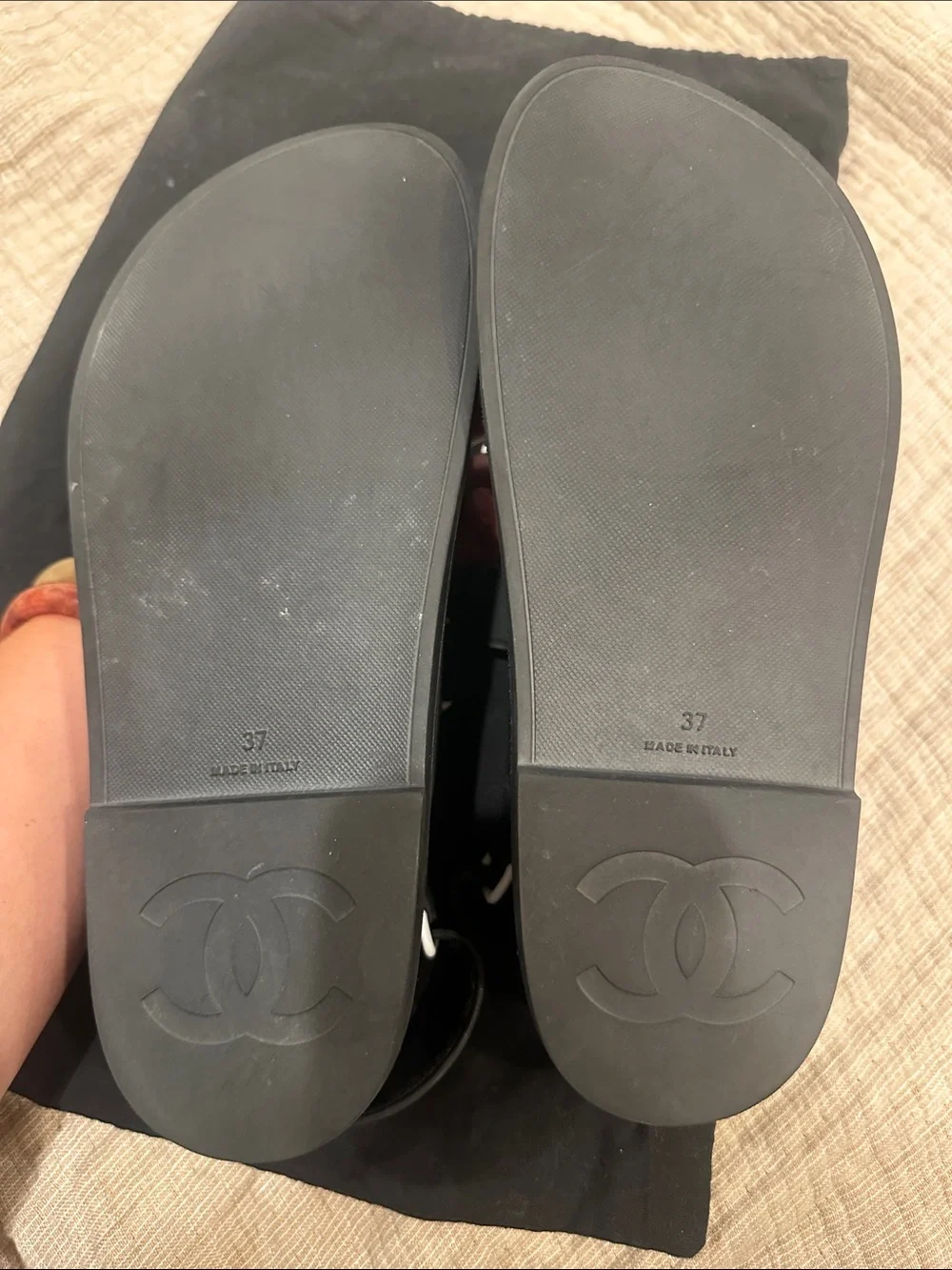 CHANEL Dad- Black Rubber Double-Strap Sandals